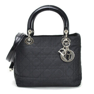 Christian Dior Cannage Lady Handbag Shoulder Bag Black